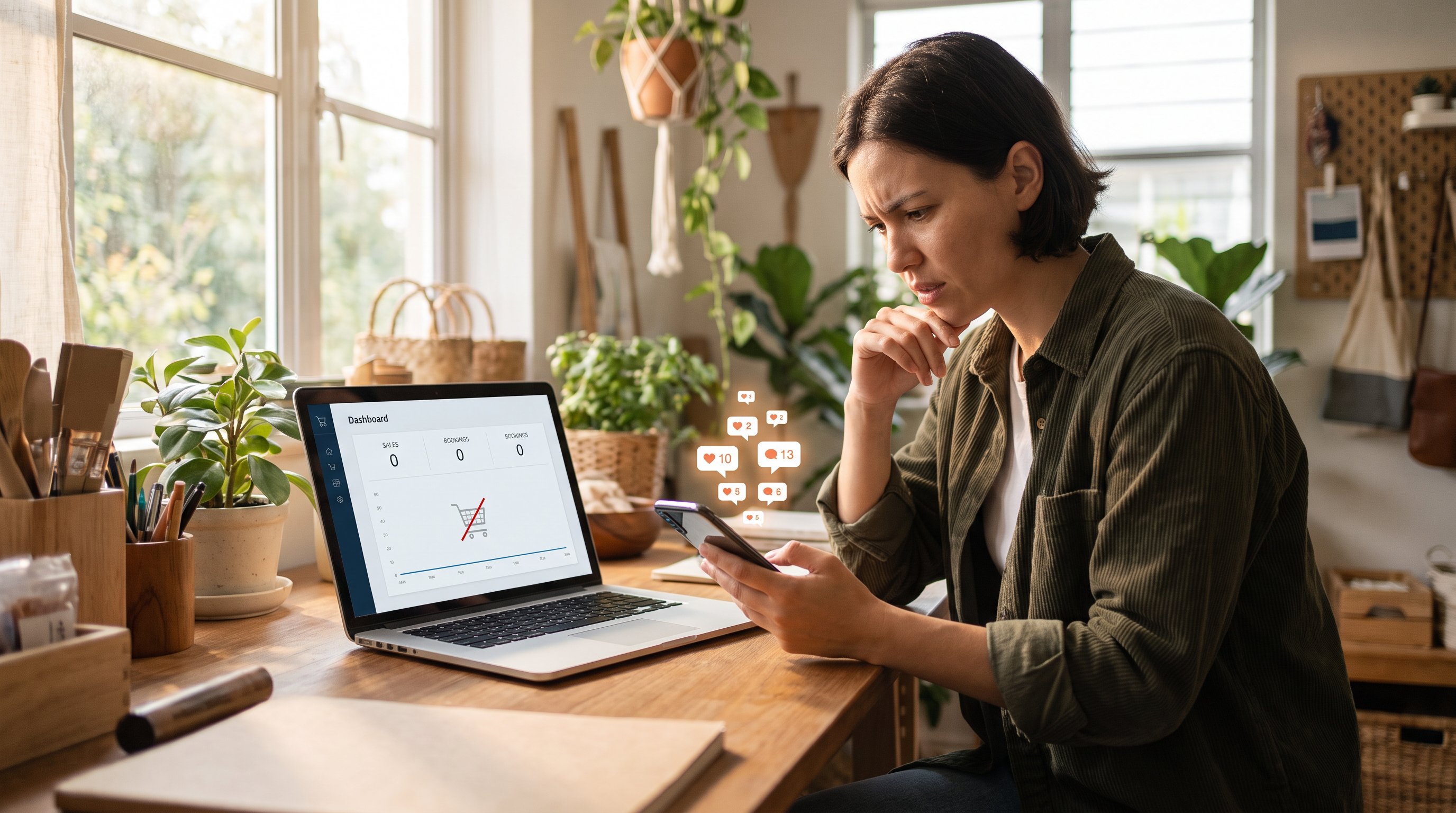 Creator comparing strong social engagement with weak sales and bookings