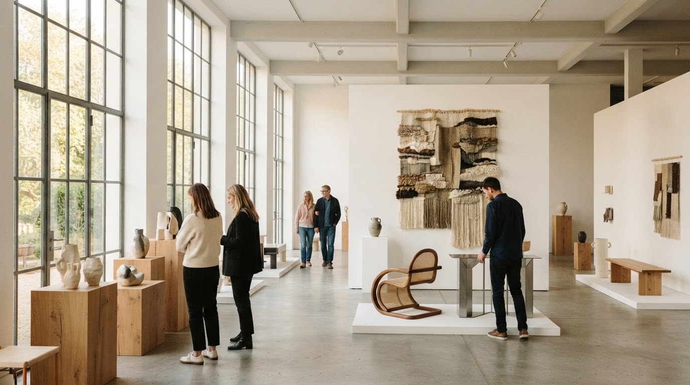 Irish Design Week 2026 - Fáilte Future Europe Brings a Nationwide Celebration of Design 1 Contemporary design exhibition with furniture prototypes, ceramics and textile hangings in a bright gallery